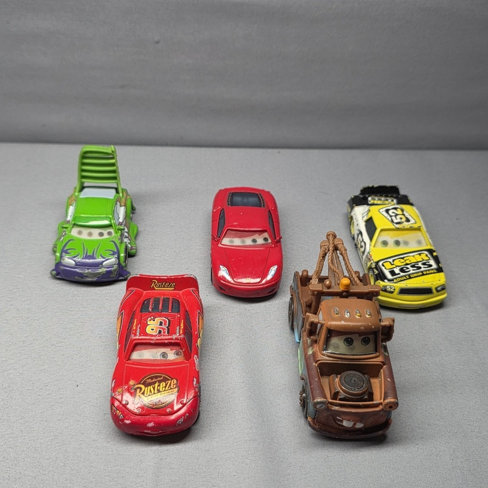 Disney Pixar Cars Lot Of 5 Mcqueen Mater Leak Less Ferrari F430 Lenticular Eyes
